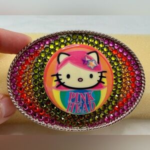 Tarina Tarantino Vintage Pink Head Hello Kitty Rainbow Belt Buckle NWT